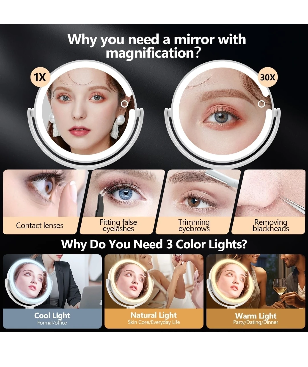 Magnifying Mirror X30 LED light Dual sides - photo 3