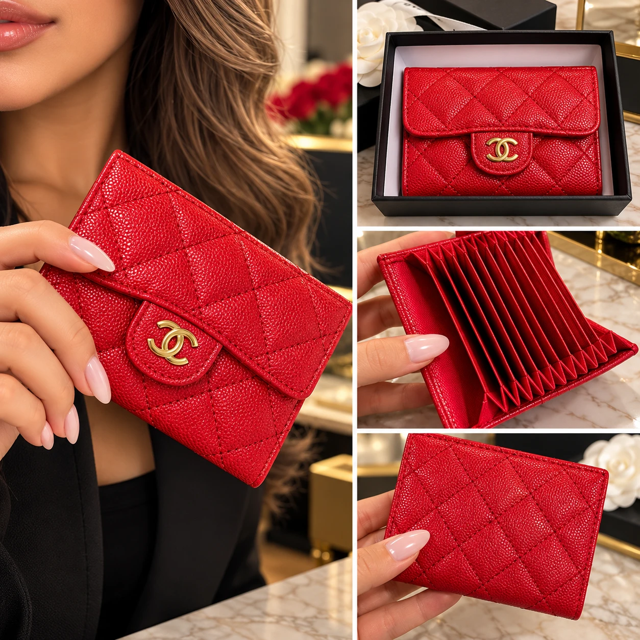 Chanel Quilted Caviar Leather Card Holder