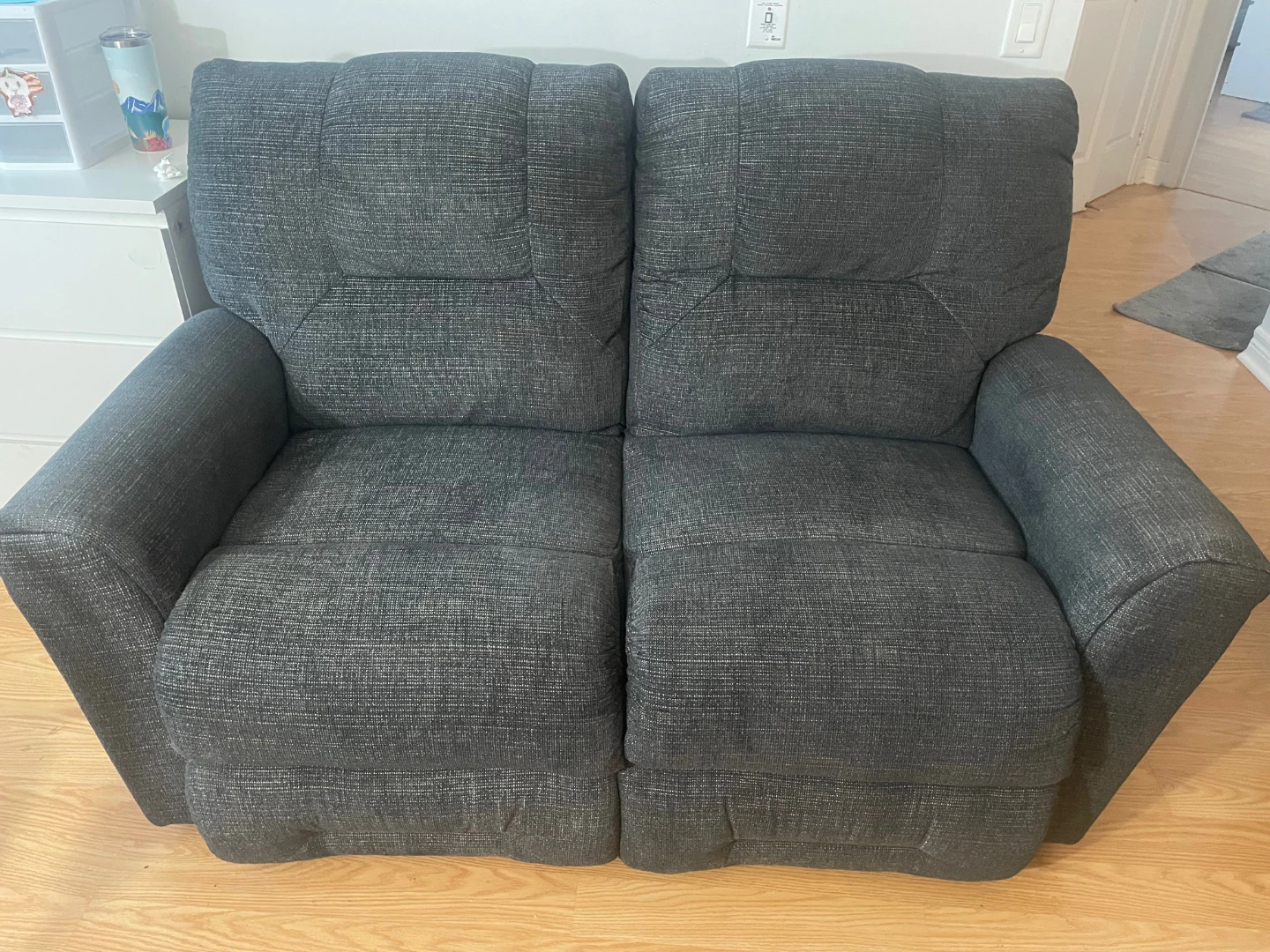 Dark Grey Fabric Reclining Loveseat