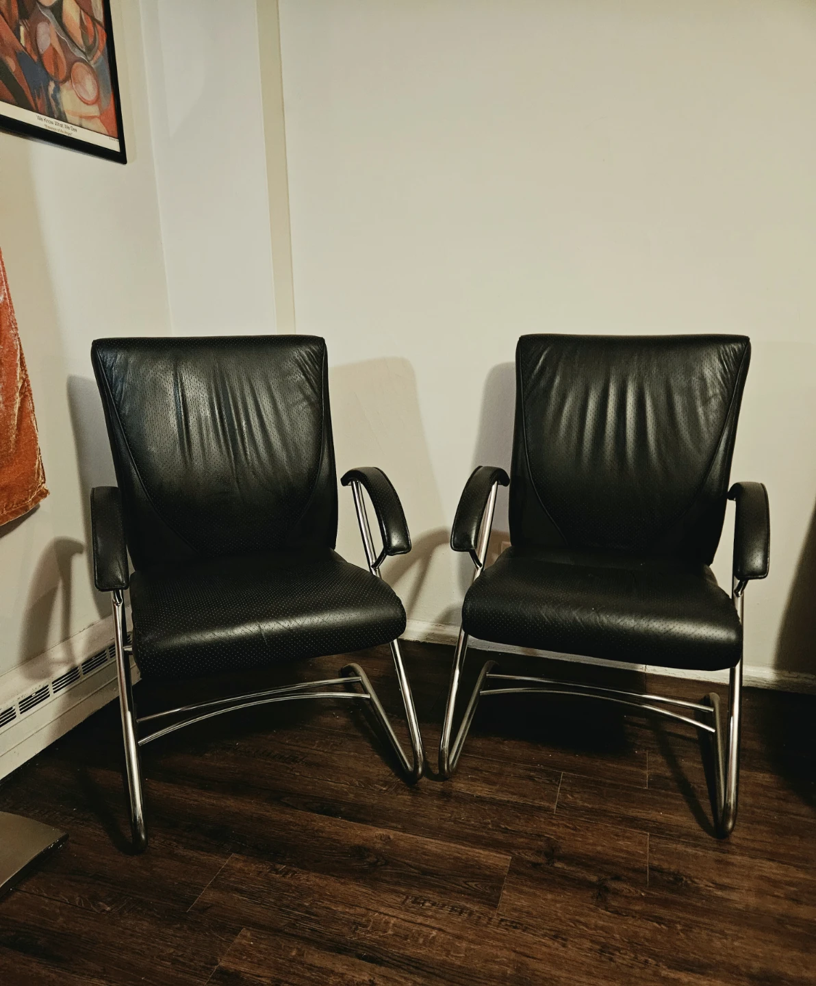 2 Black Leather & Chrome Chairs