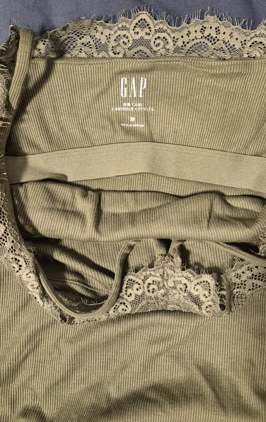 Gap Olive Green Ribbed Lace Cami - Size Medium - photo 5