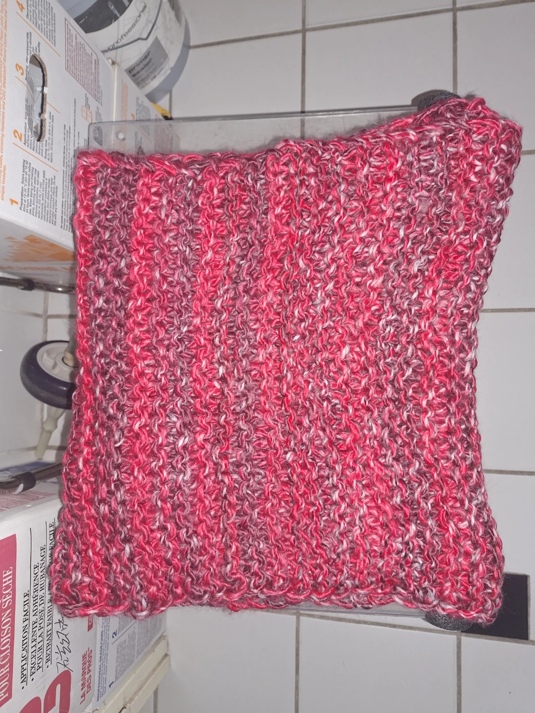 Hand-knitted pink and grey scarf - photo 2