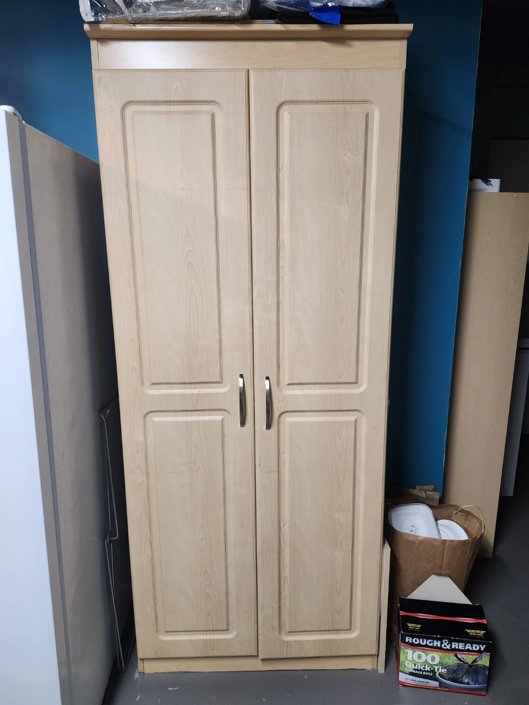 Double-Door Tall Storage Cabinet / Kitchen Pantry (Light Oak)
