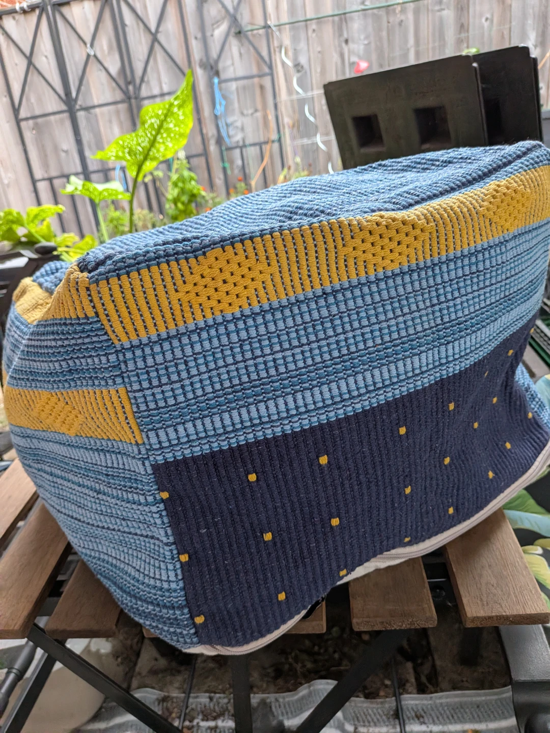 Woven Fabric Pouf/Foot cushion Blue and Yellow - photo 5