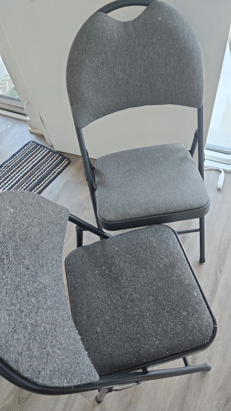 Set of Two Grey Fabric Folding Chairs