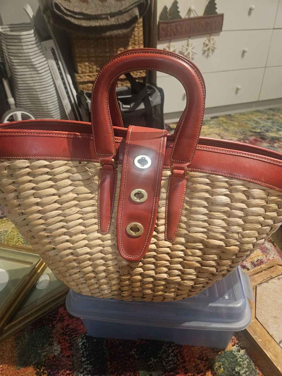 Coach Straw and Leather Handbag