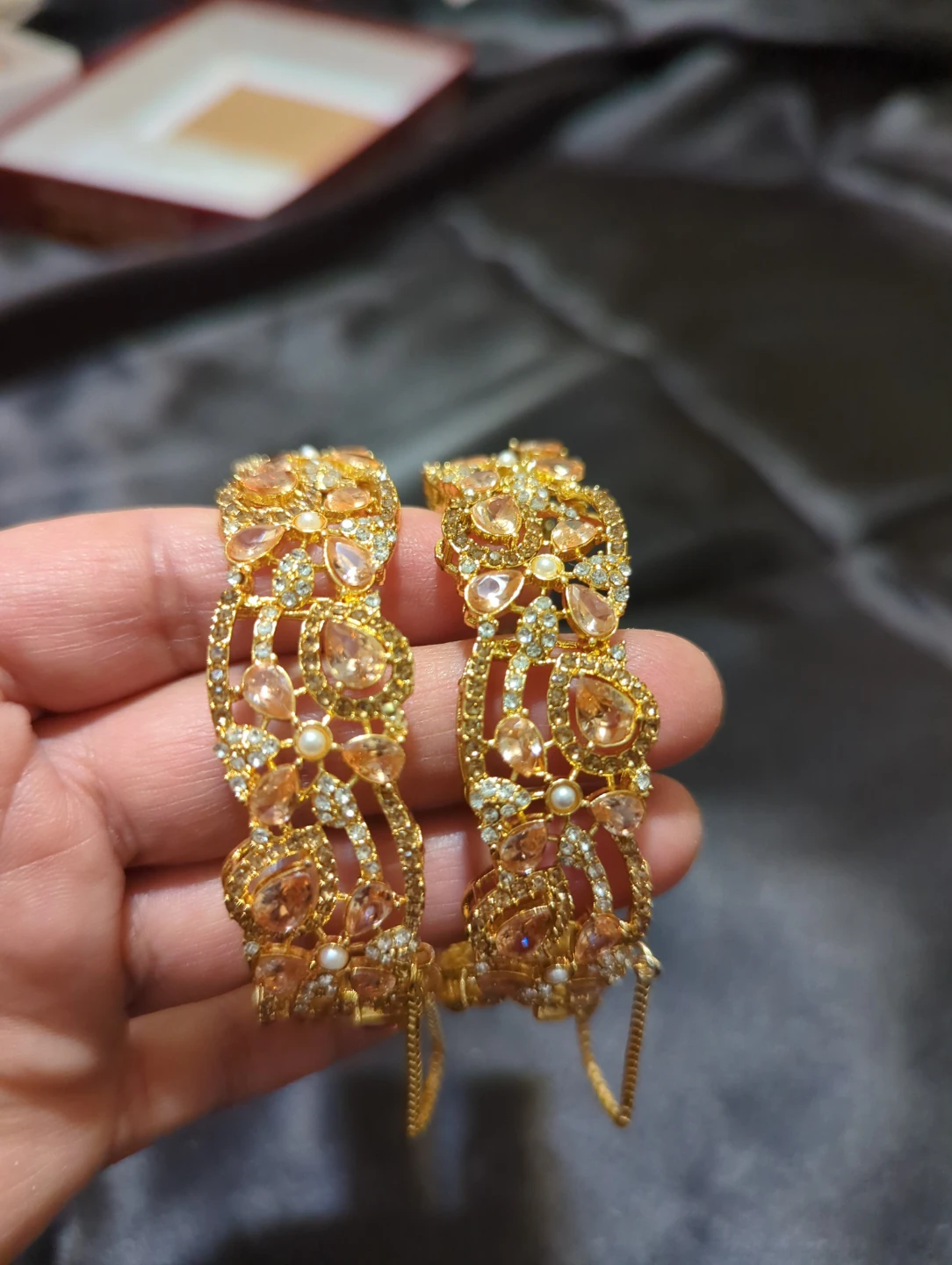 Gold-tone floral embellished bangles