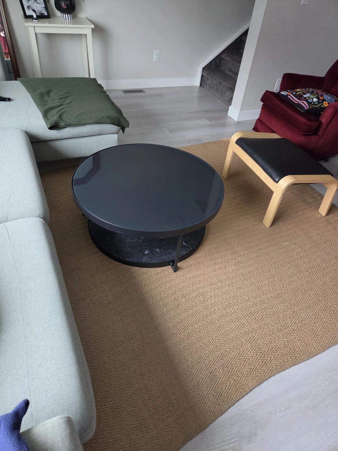 Ikea Round Black Coffee Table with Glass Top