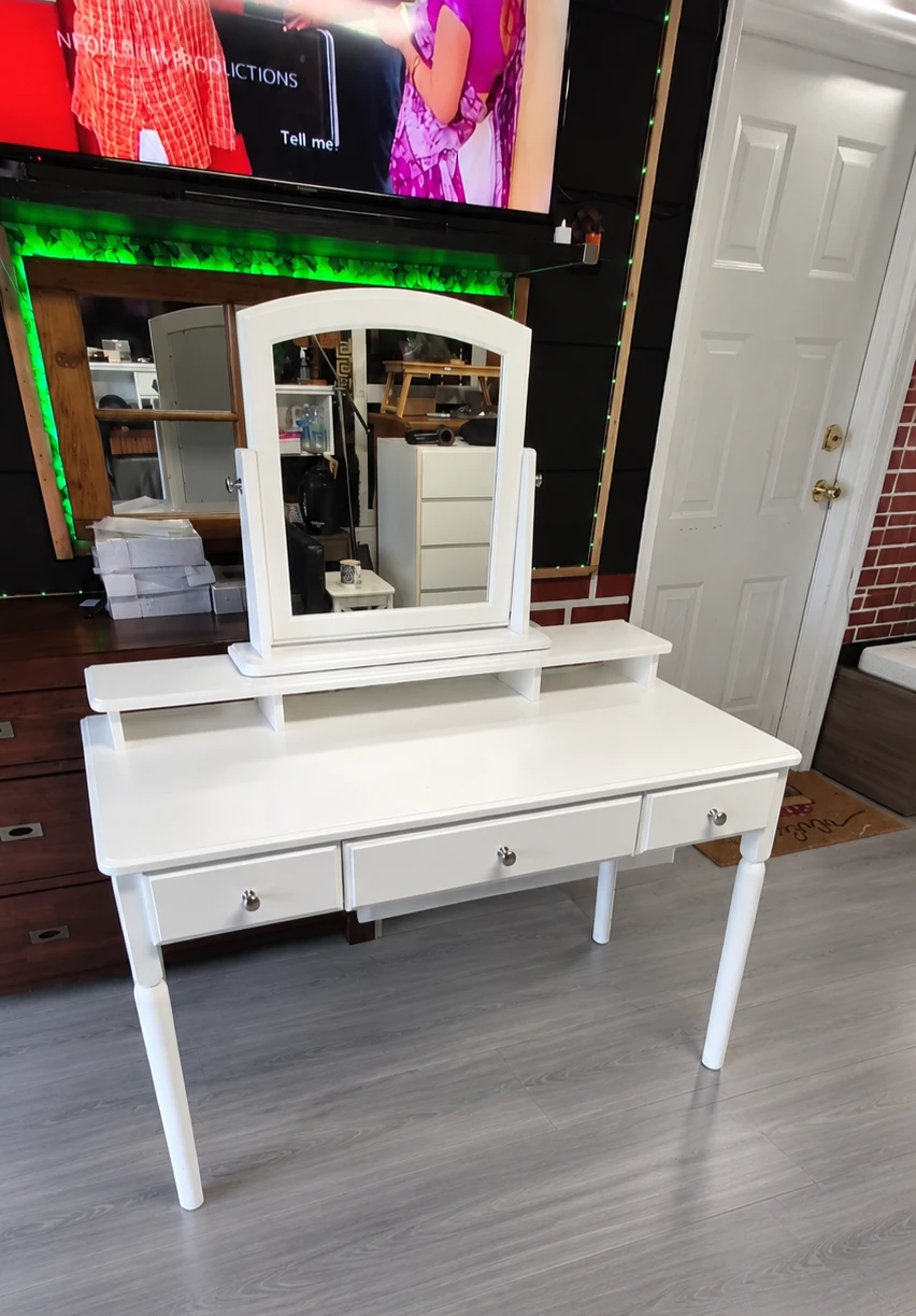 White Vanity Table with Mirror - photo 2