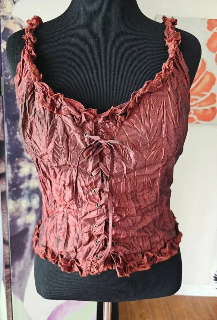 Vintage Y2 Anne Giorgio Crinkle Lace up Corset