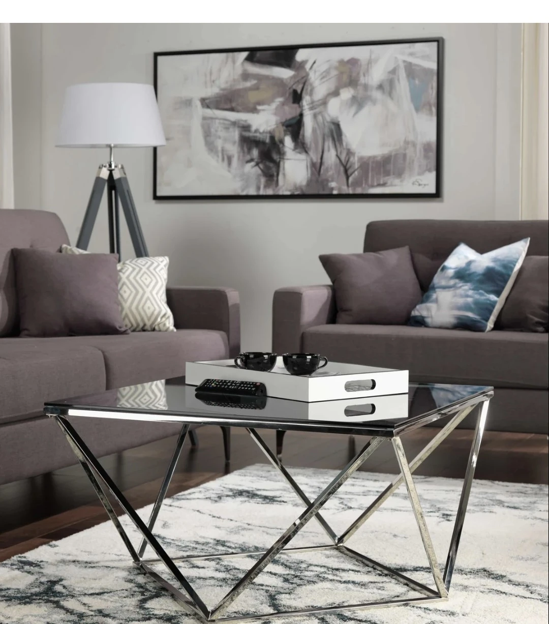 Modern Geometric Chrome Coffee Table with Tempered Glass - photo 4