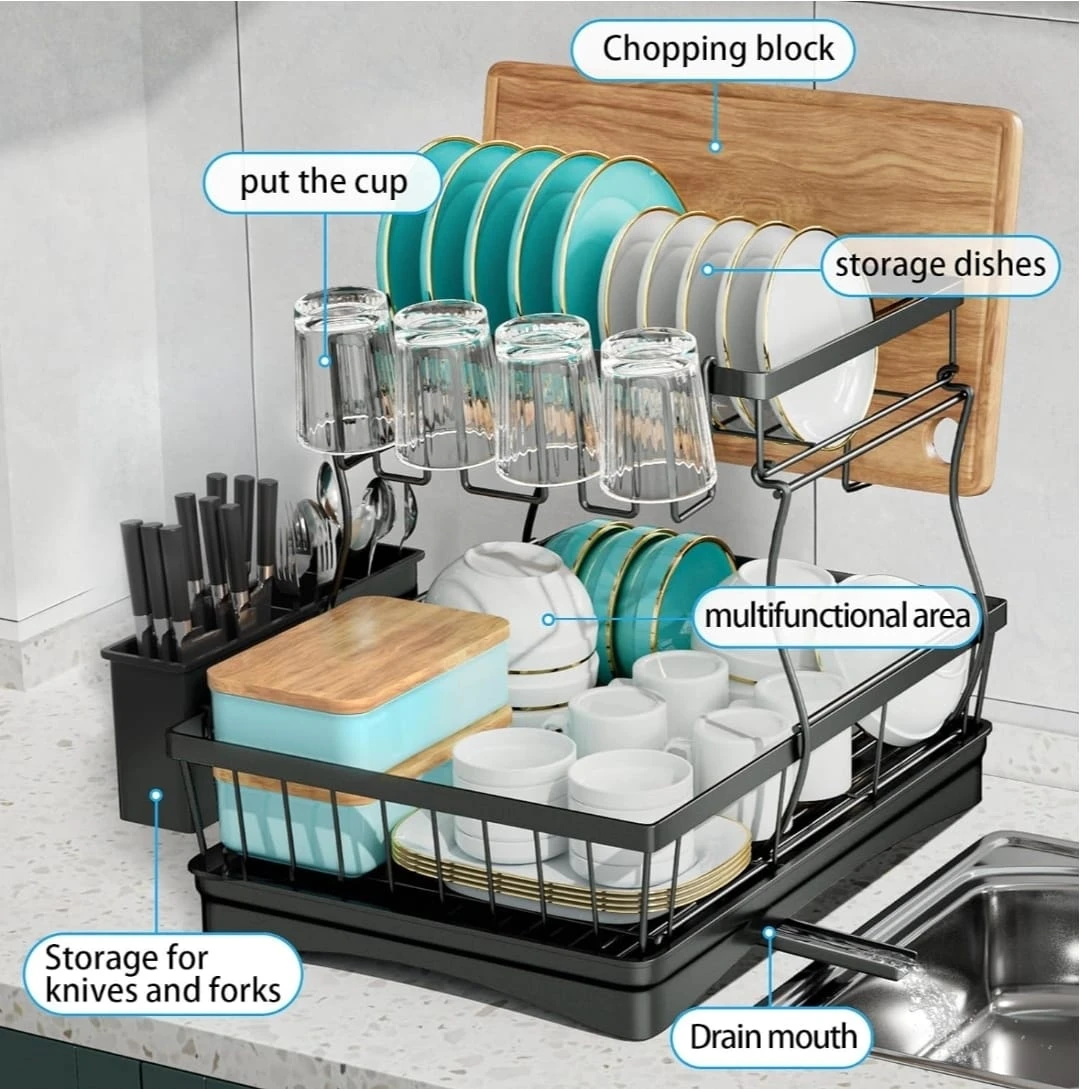 Two-Tier Dish Drying Rack with Swivel Spout