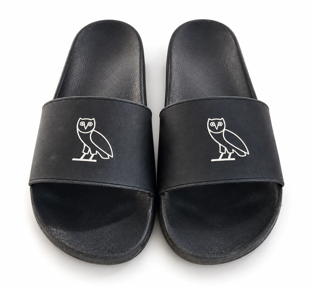 OVO OCTOBER’S VERY OWN BLACK OWL SLIDES – US 12 – WORN ONCE