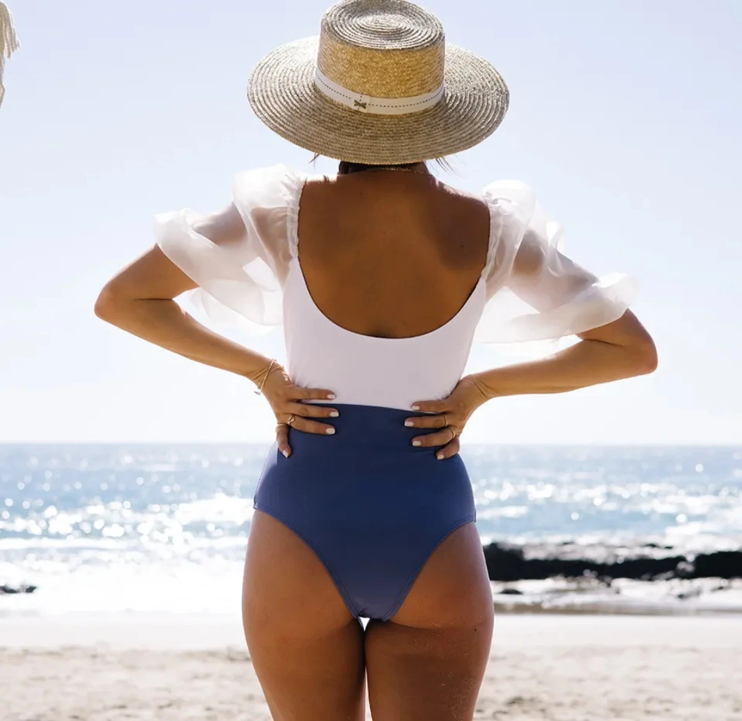 Two-Tone Puff Sleeve Swimsuit - photo 2