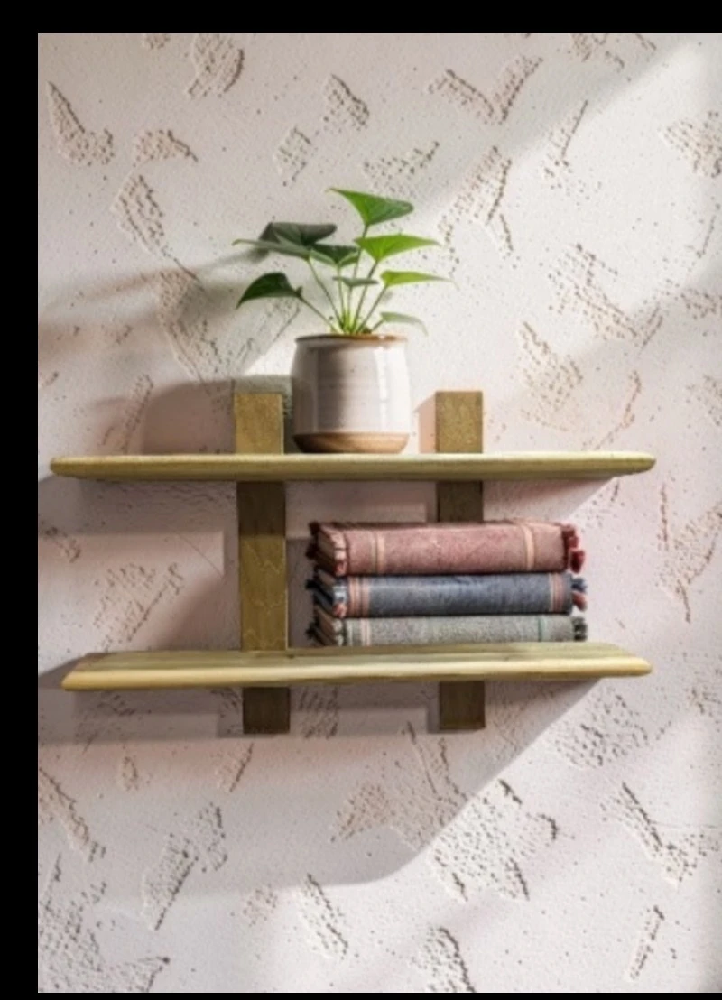 Wooden two-tier wall shelf
