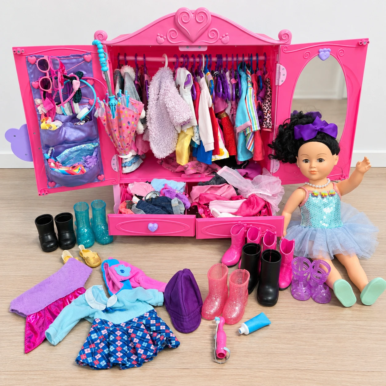 Build-A-Bear Workshop Doll Armoire with Clothes and Accessories