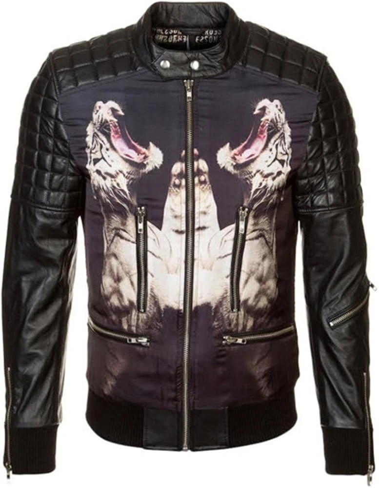 Black Tiger Print Bomber Jacket