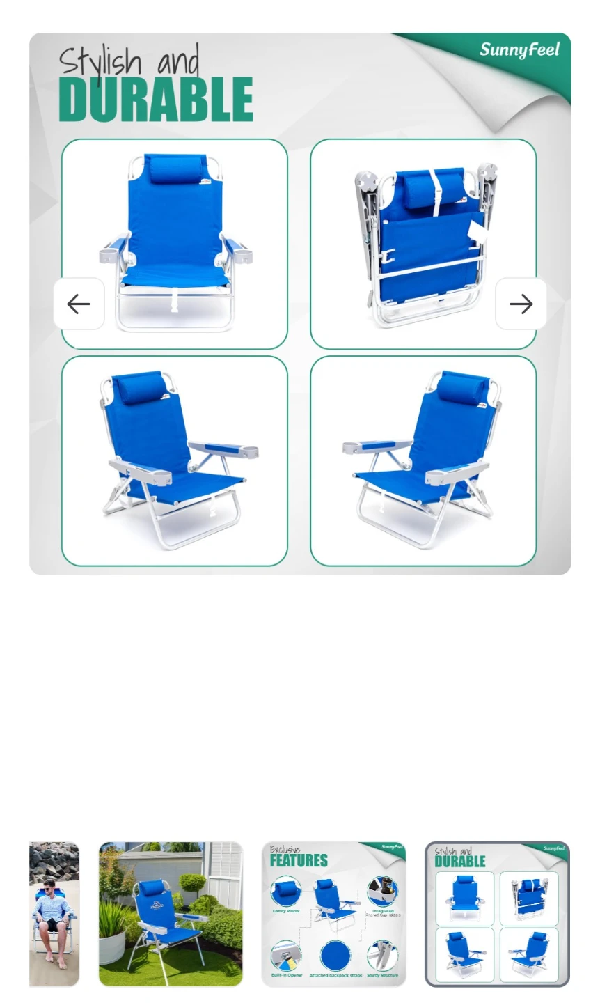 SunnyFeel Extra Wide 28" Low Backpack Beach Chair - photo 3