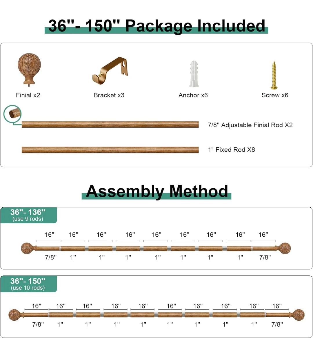 Adjustable Heavy Duty Curtain Rod Set - photo 5