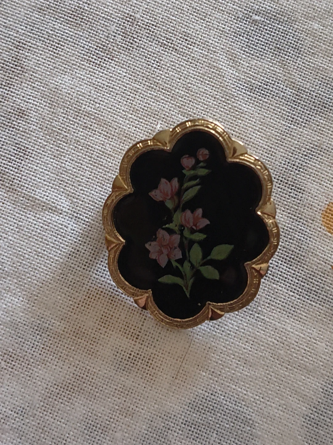 Vintage Floral Brooch with Gold-Tone Border