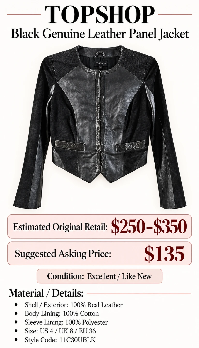 Topshop Women’s Genuine Leather & Suede Jacket – Black - photo 2