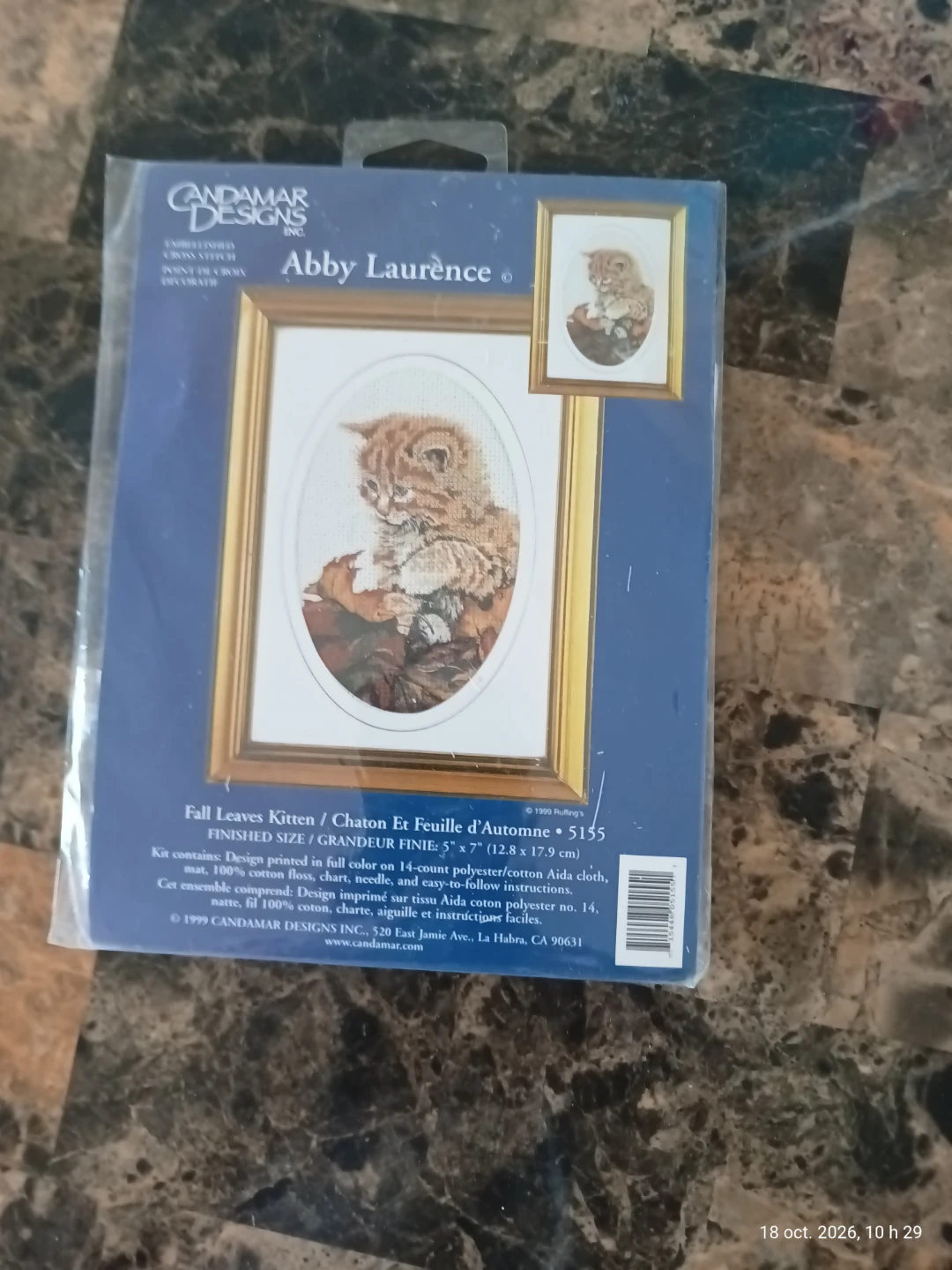 Candamar Designs Fall Leaves Kitten Cross Stitch Kit