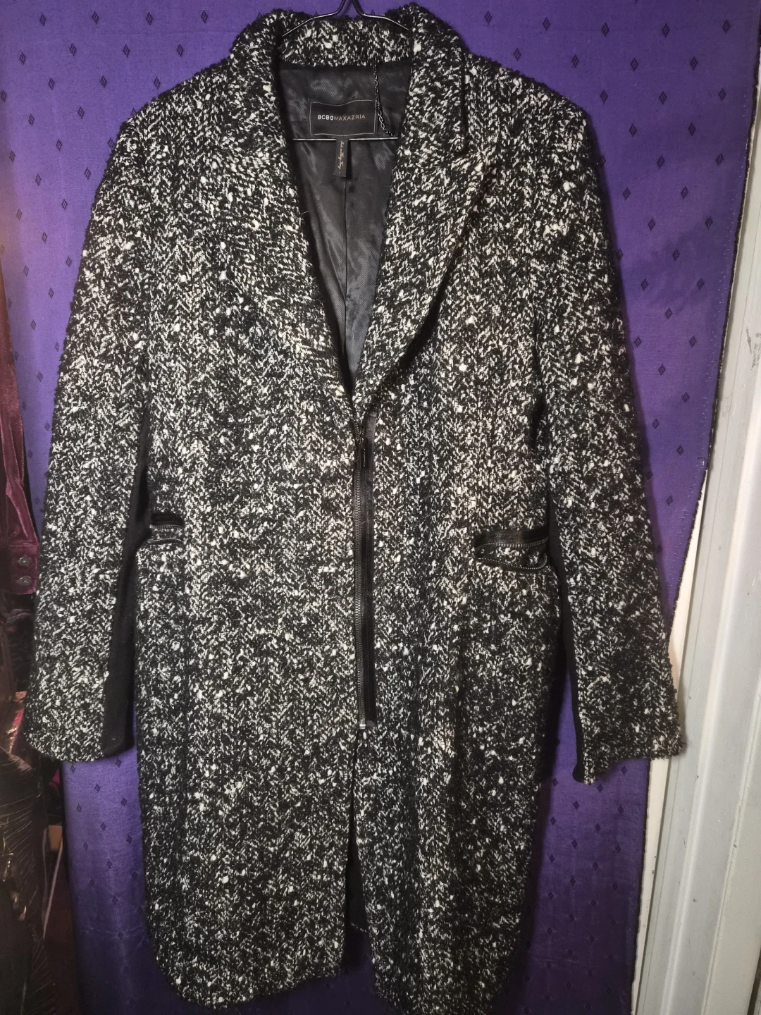 Wool blend Black and White Tweed Coat - Large