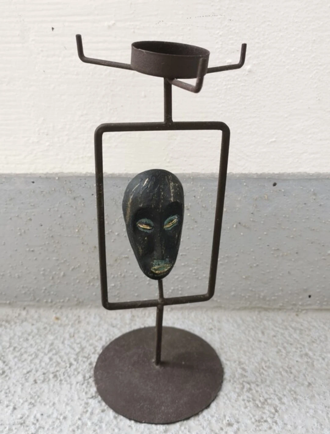 Sculptural Mask Tealight Holder Metal Stand Art Decor - photo 3