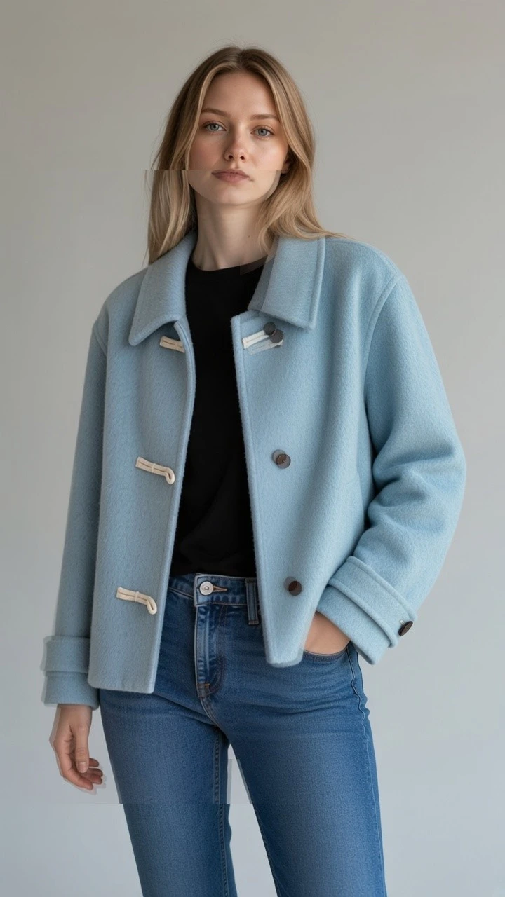Light Blue Wool Toggle Coat - photo 3