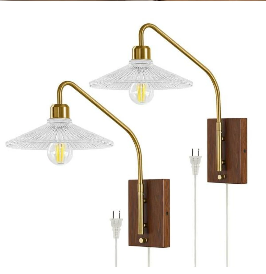 Set of 2  beautiful Wall Mounted Lamps with Wooden Base - photo 2