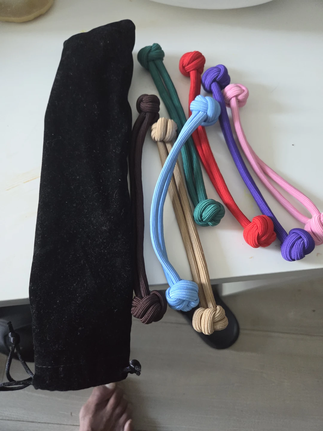 Set of 7 Cord Knot Hair Ties with Pouch