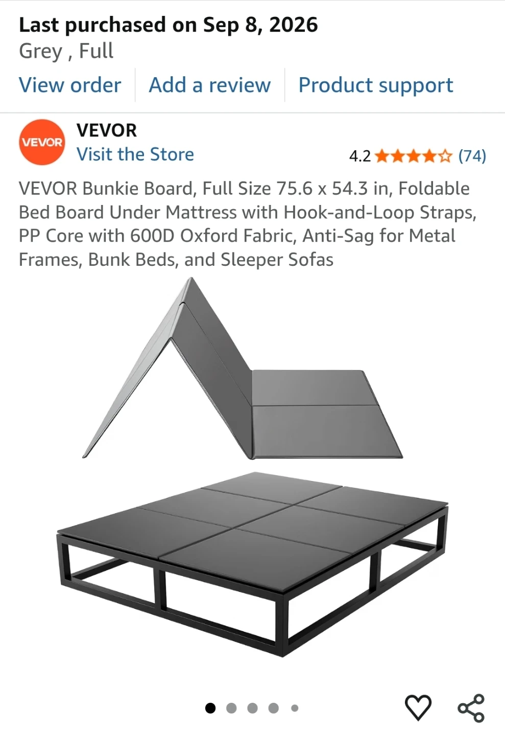 Full Size bed frame +Bunkie Board, used only 1 month - photo 3