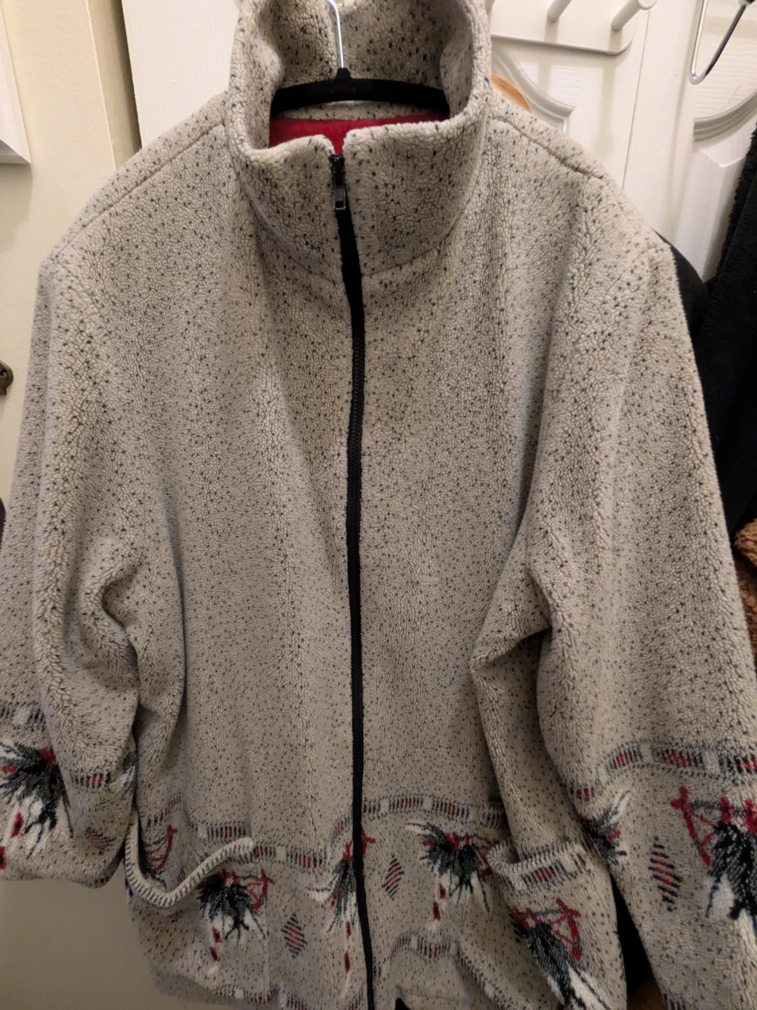 Grey Fleece Zip-Up Jacket with Pattern