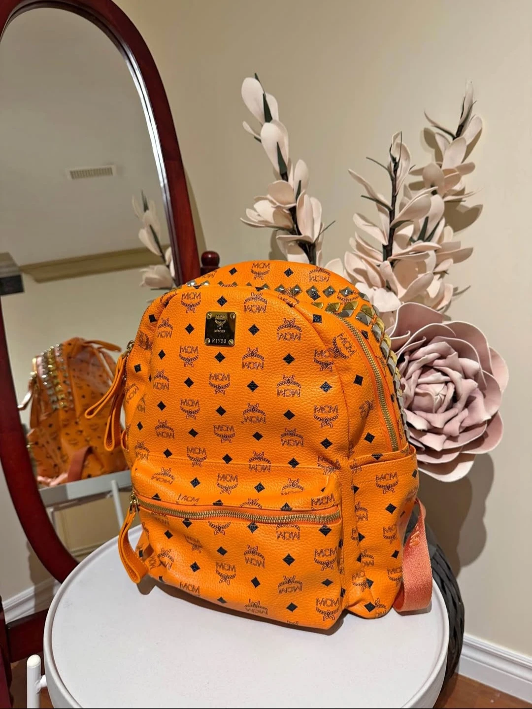 MCM Stark Studded Visetos Backpack - Orange - photo 2