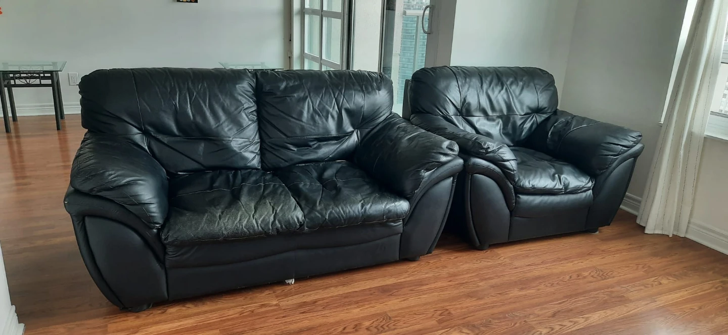 Black Leather Sofa and Armchair Set