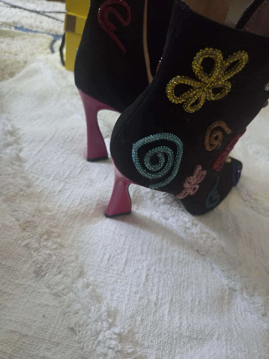 Black Heeled Ankle Boots with Rhinestone Accents - photo 2