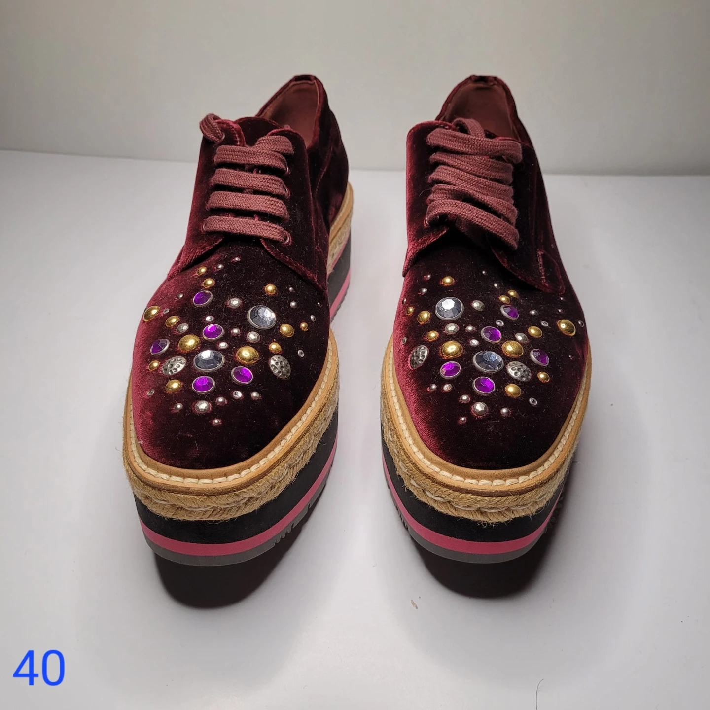 Prada Velvet Platform Shoes Burgundy - photo 2