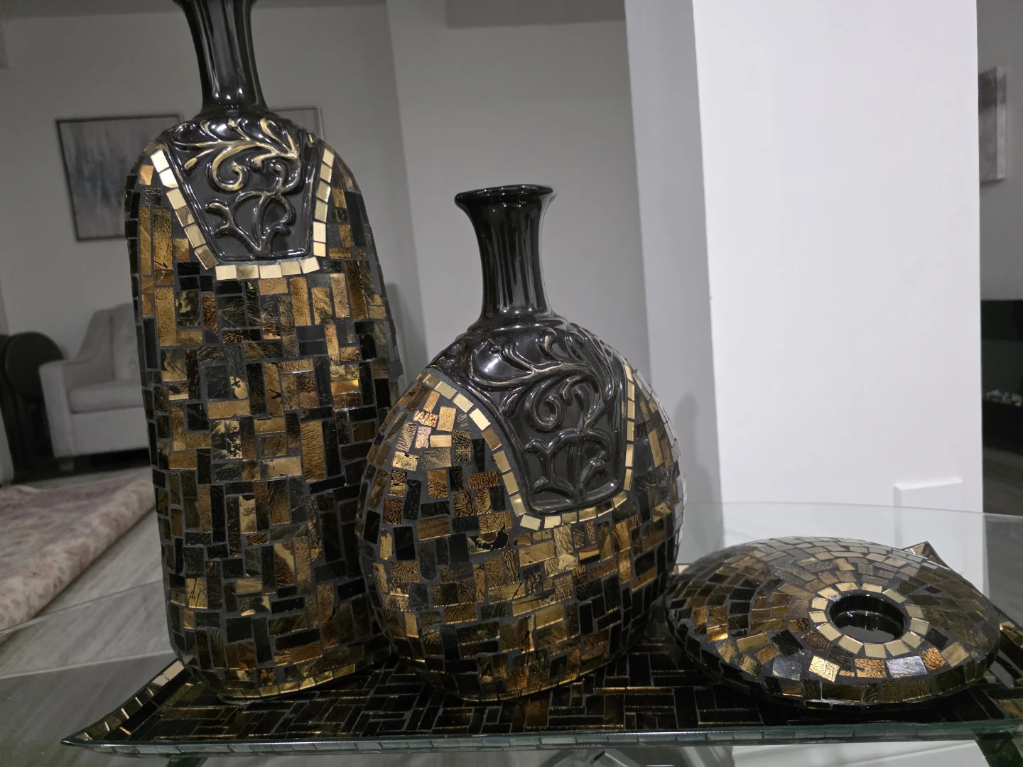 Mosaic Decor Set: 2 Vases, 1 Bowl, and Tray - photo 2