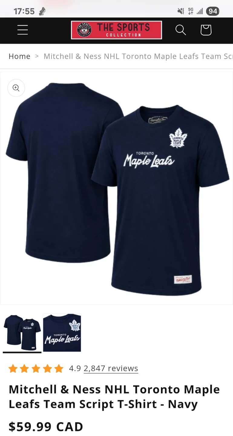 Mitchell & Ness NHL Toronto Maple Leafs Team Navy Tee/ T-Shirt