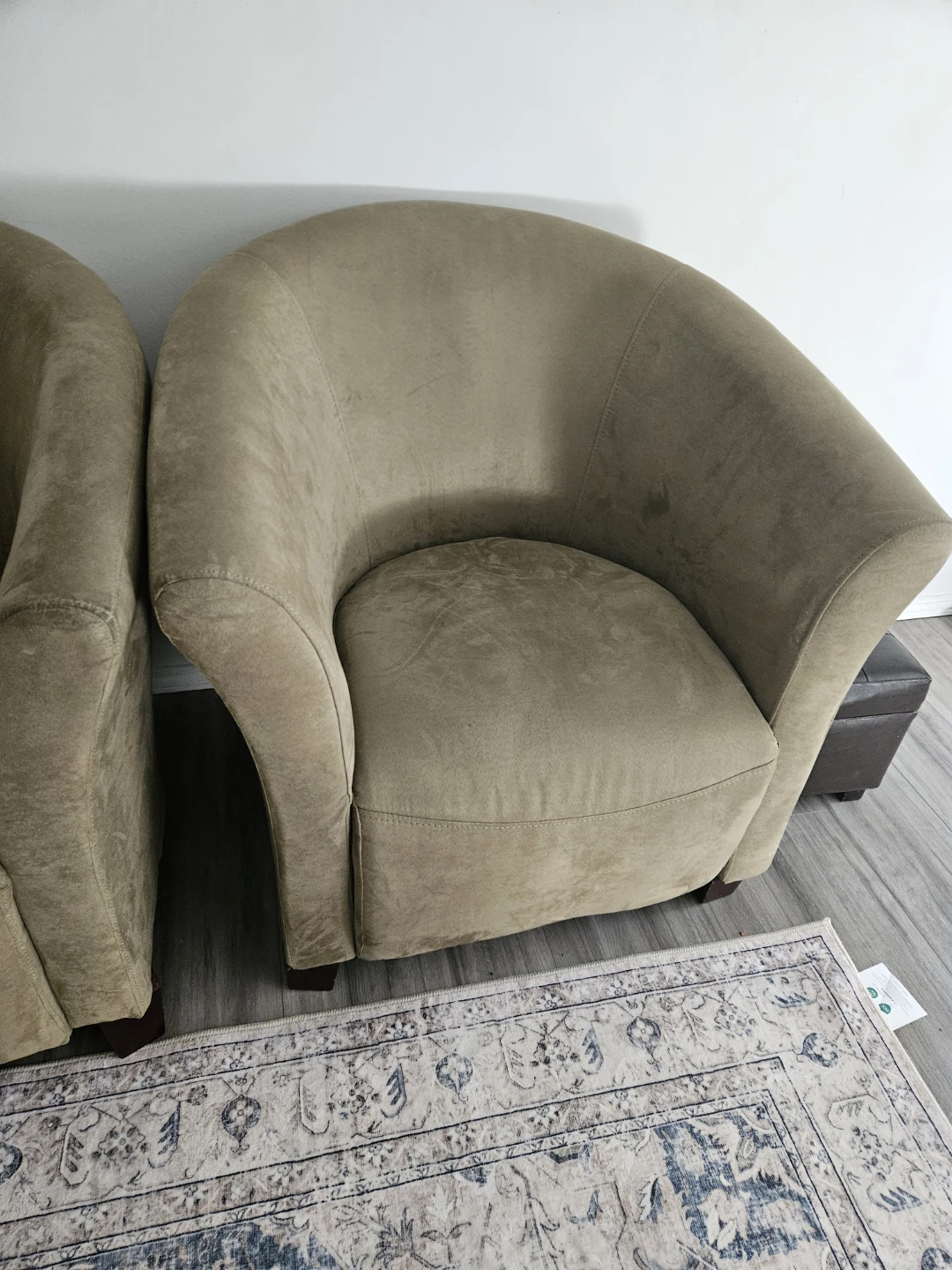 Set of Two Velvet Barrel Chairs with Footstool - photo 4