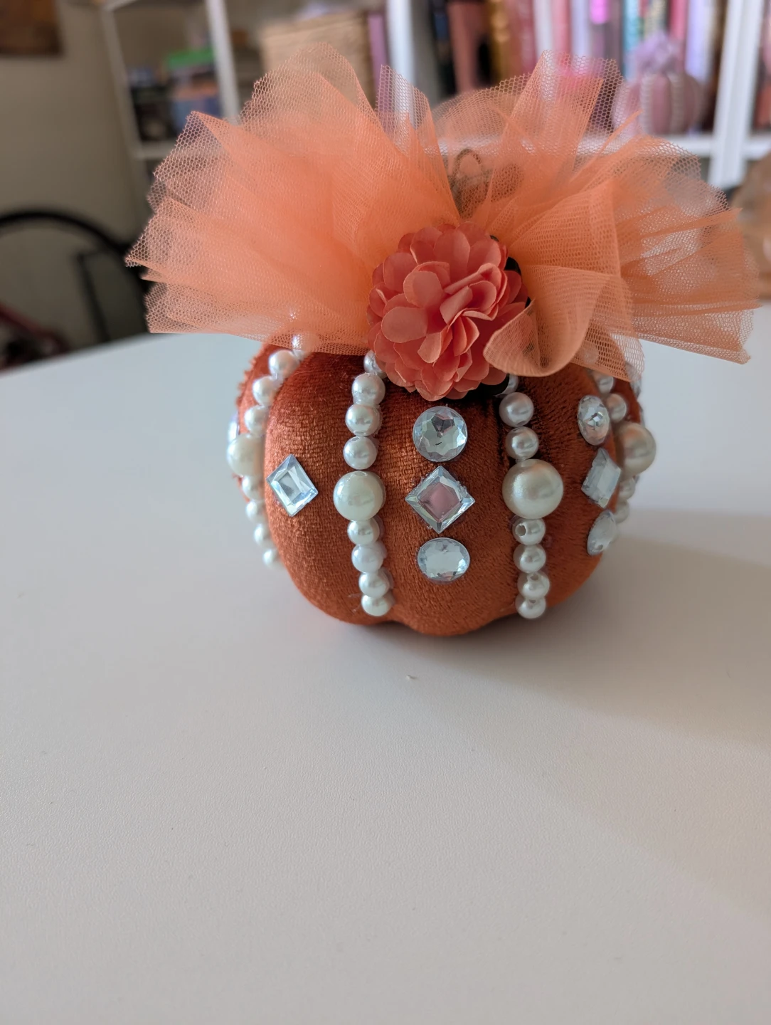 Decorative Beaded Orange Velvet Pumpkin