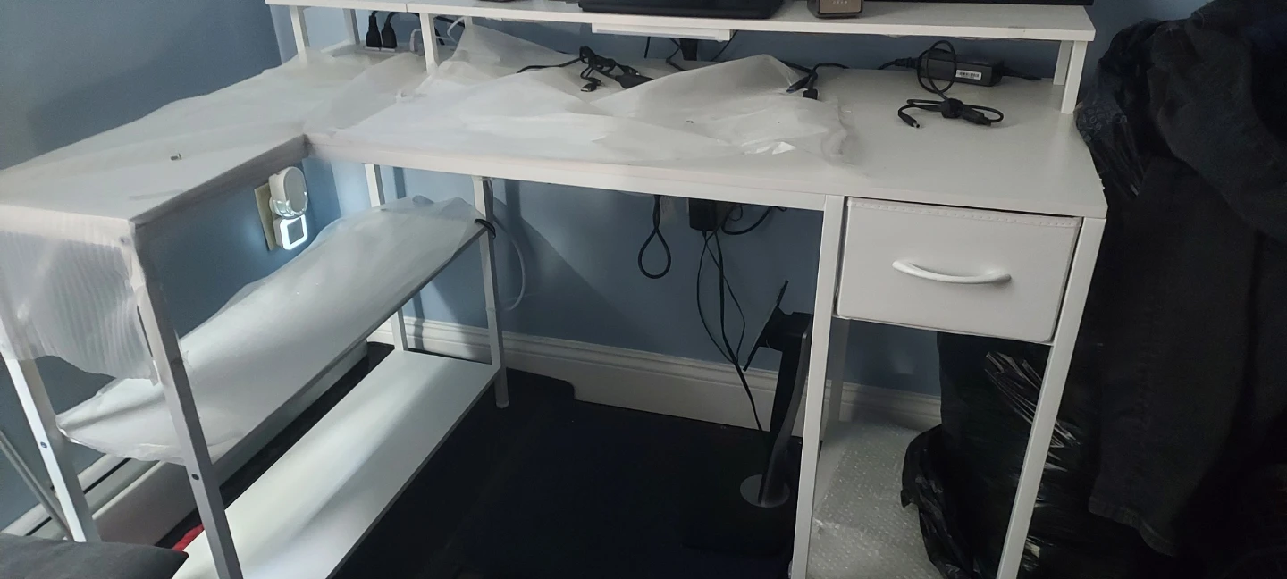 White L-Shaped Reversible Computer Desk