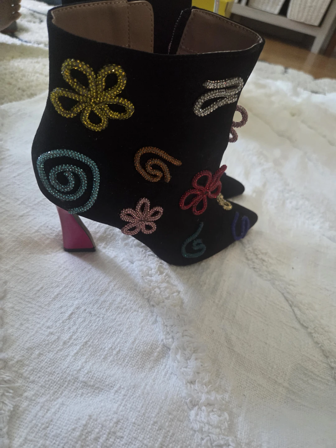 Black Heeled Ankle Boots with Rhinestone Accents - photo 5