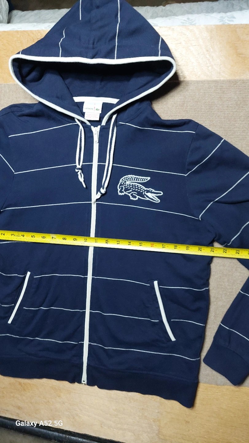 Lacoste Navy Striped Zip-Up Hoodie " big croc" - photo 3