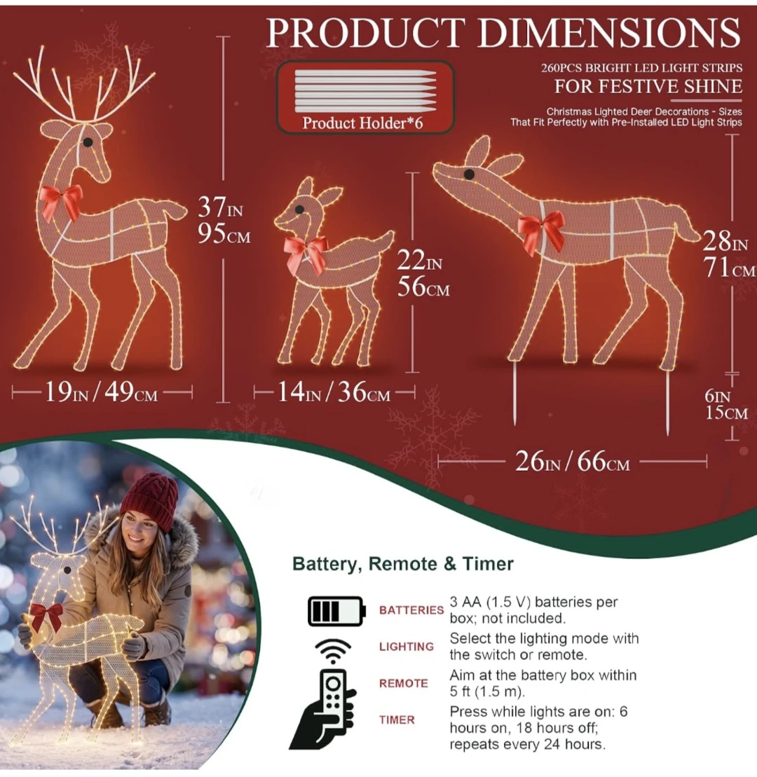 Set of 3 Pre-Lit Christmas Reindeer Yard Decorations - photo 2