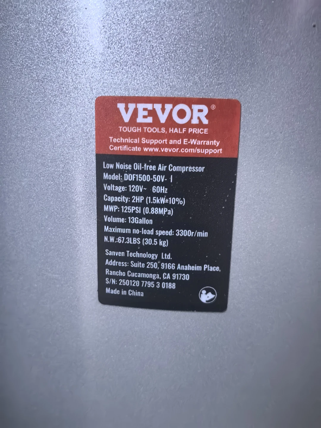 VEVOR 13 Gallon Low Noise Oil-Free Air Compressor - photo 3
