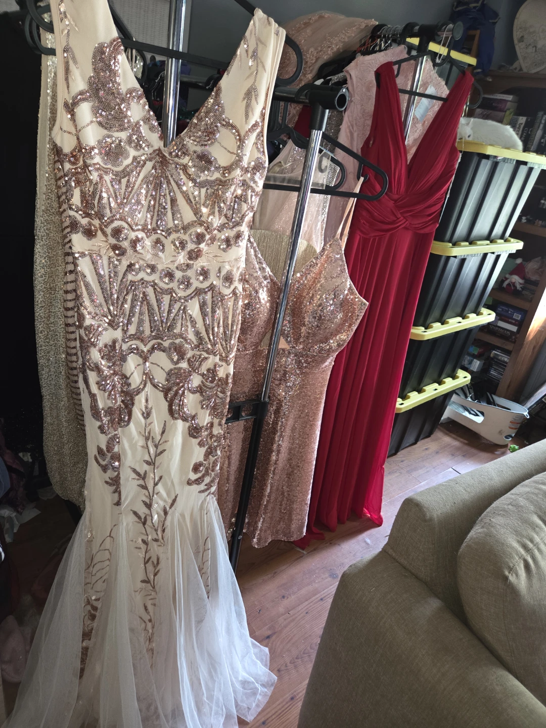 Rose Gold Sequin Mermaid Evening Gown
