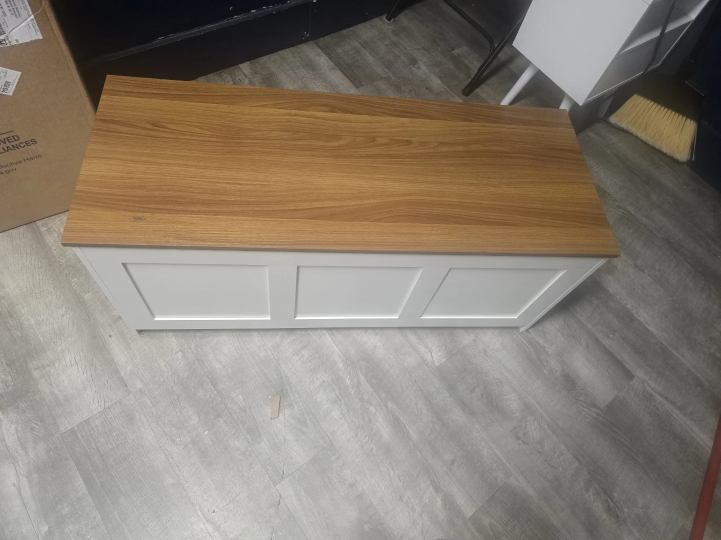 White and Wood Tone Storage Bench