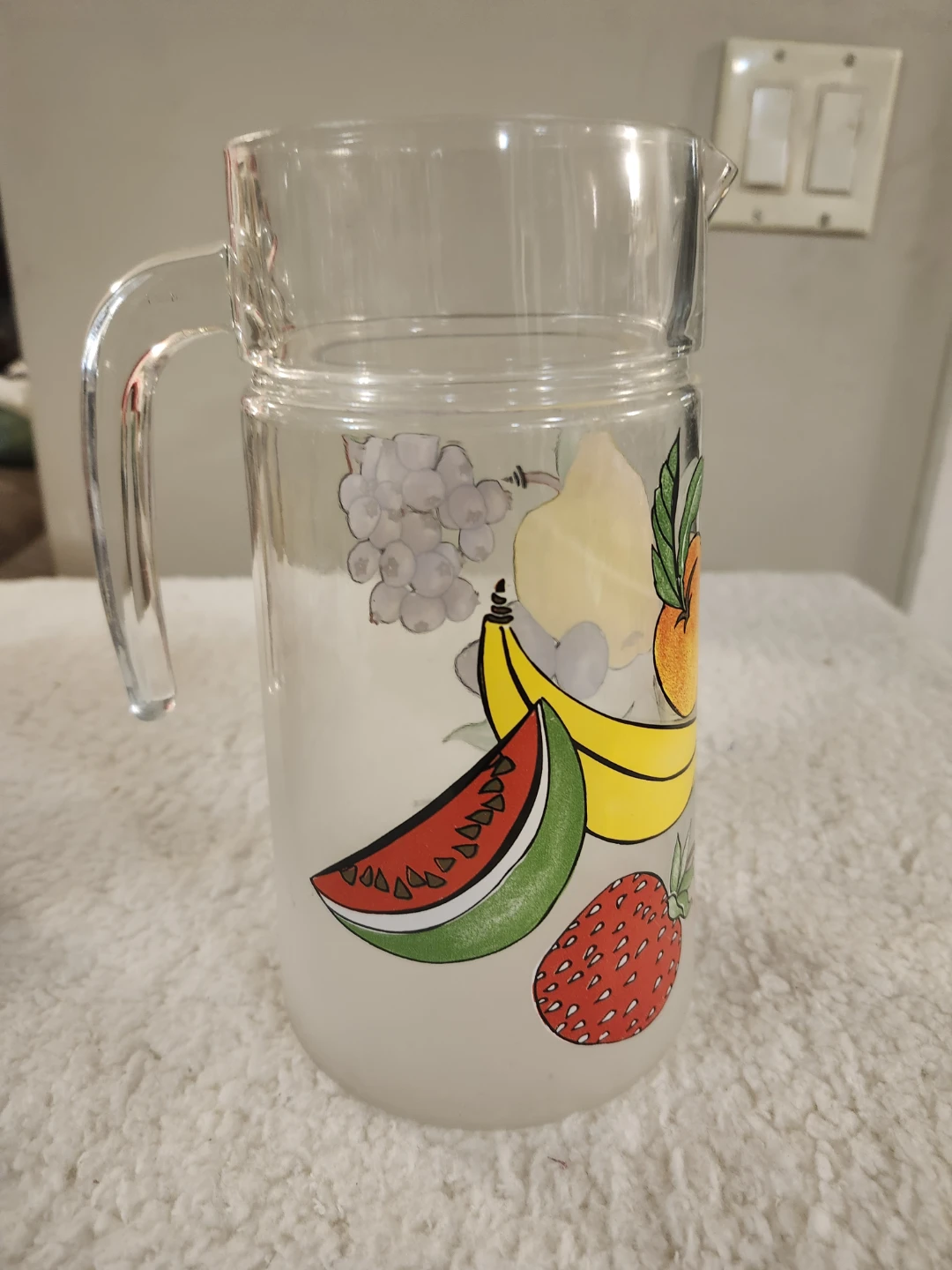 Vintage Fruit Print Glass Pitcher and 5 Tumblers - photo 3