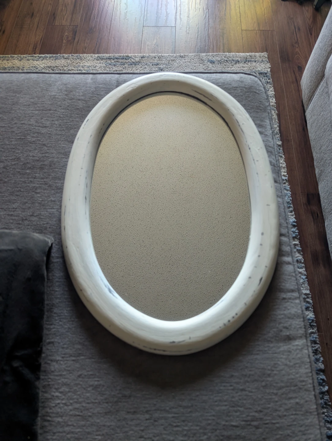 Oval Wall Mirror with White Distressed Frame